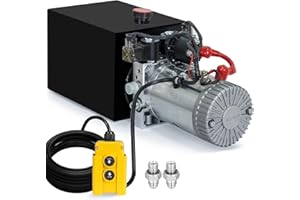 DC HOUSE Electric Hydraulic Pump Unit Metal Reservoir for Dump Trailer (Double Acting 10 Quart)