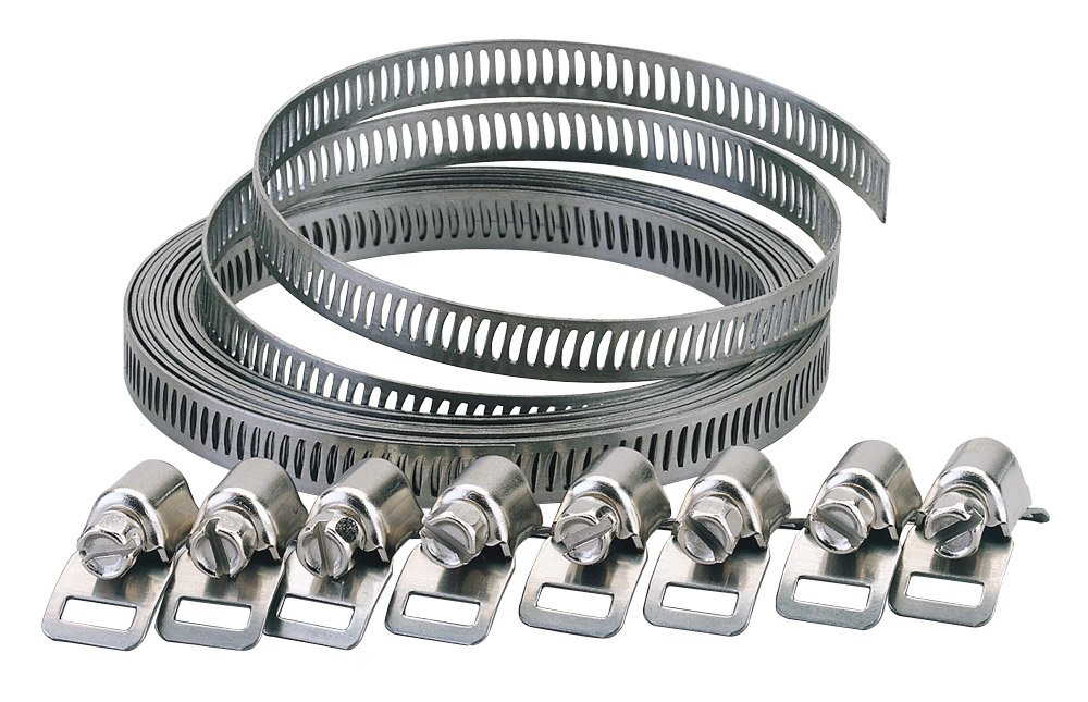 Draper Wide Hose Clamp Set | 8 to 12mm Banding width Hose Clips| 3m Banding Quick Grip | 8 Tensioning Clamps | 55591
