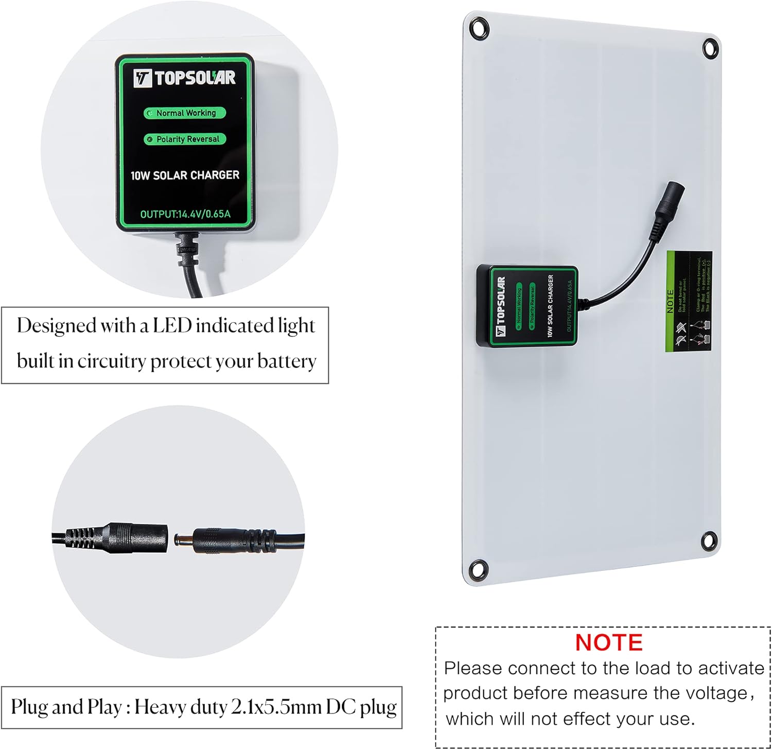 TP-solar10 Watt 12 Volt Solar Panel Battery Charger 10W 12V Portable Solar Trickle Battery Maintainer with Cigarette Lighter Plug & Alligator Clip for Car Boat: Garden & Outdoor