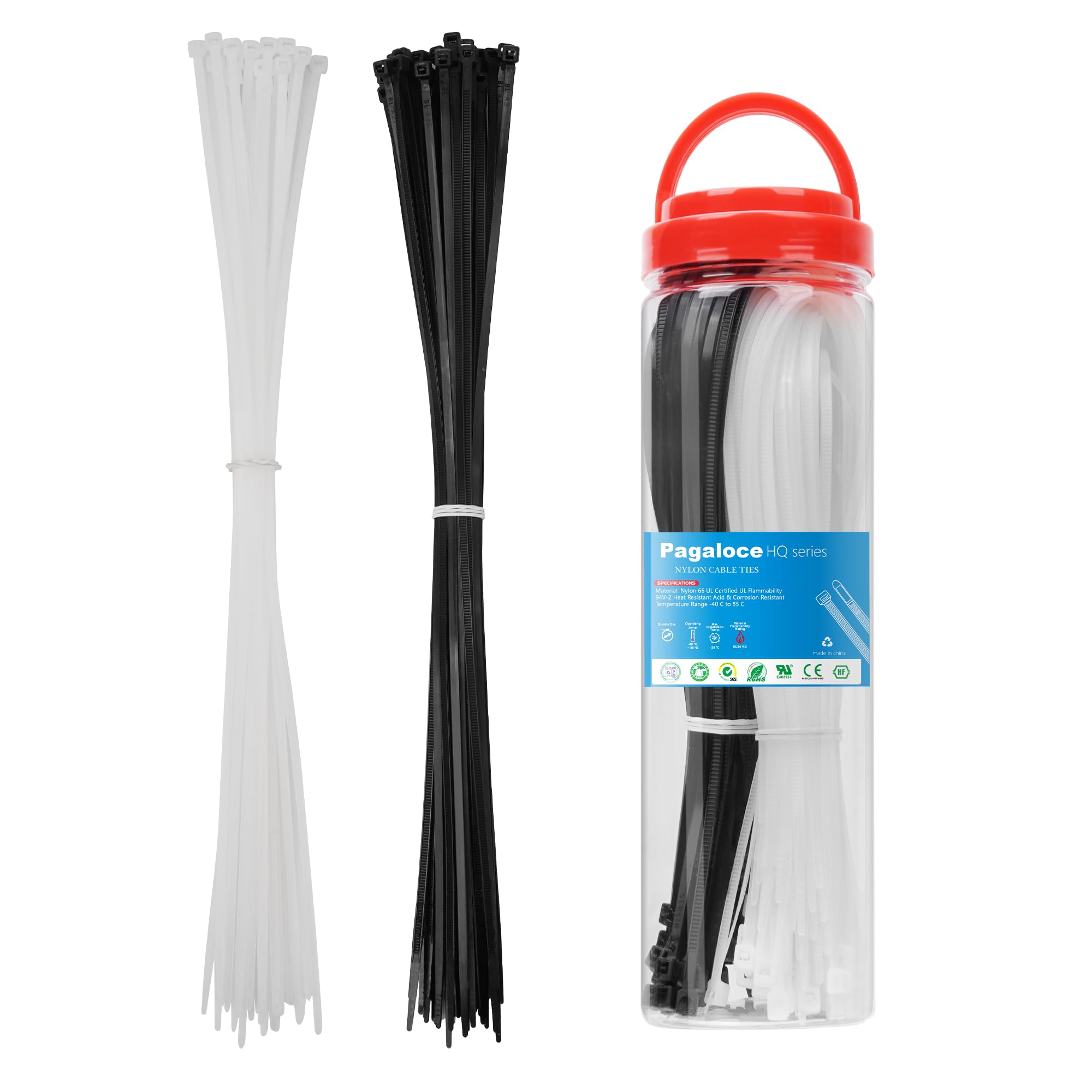 Photo 1 of 100 Pack Zip Cable Ties (Black and White, Each 50pcs), 14 Inch Self-Locking Nylon Zip Ties, Cable Cord Management, Plastic Wire Ties, Size: 3.4mm*370mm, UV Resistant, UL Listed, for Indoor and Outdoor