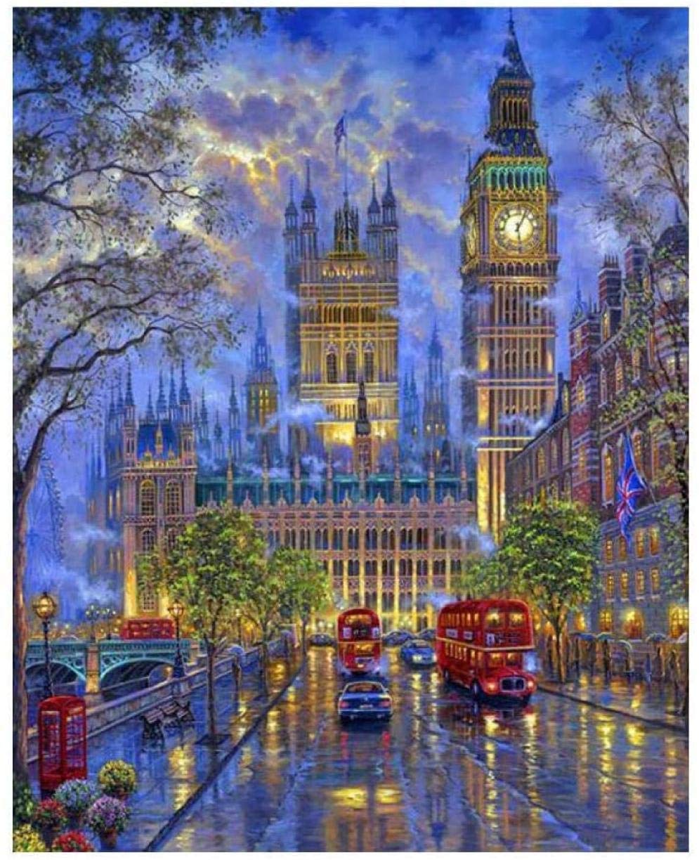 USUN paint by numbers London Street,DIY Acrylic Painting Kit Canvas Painting for Kids & Adults Beginner,London & Paris City Scenery Frameless Paint For Home Decoration(16 x 20 inch) (London Street)