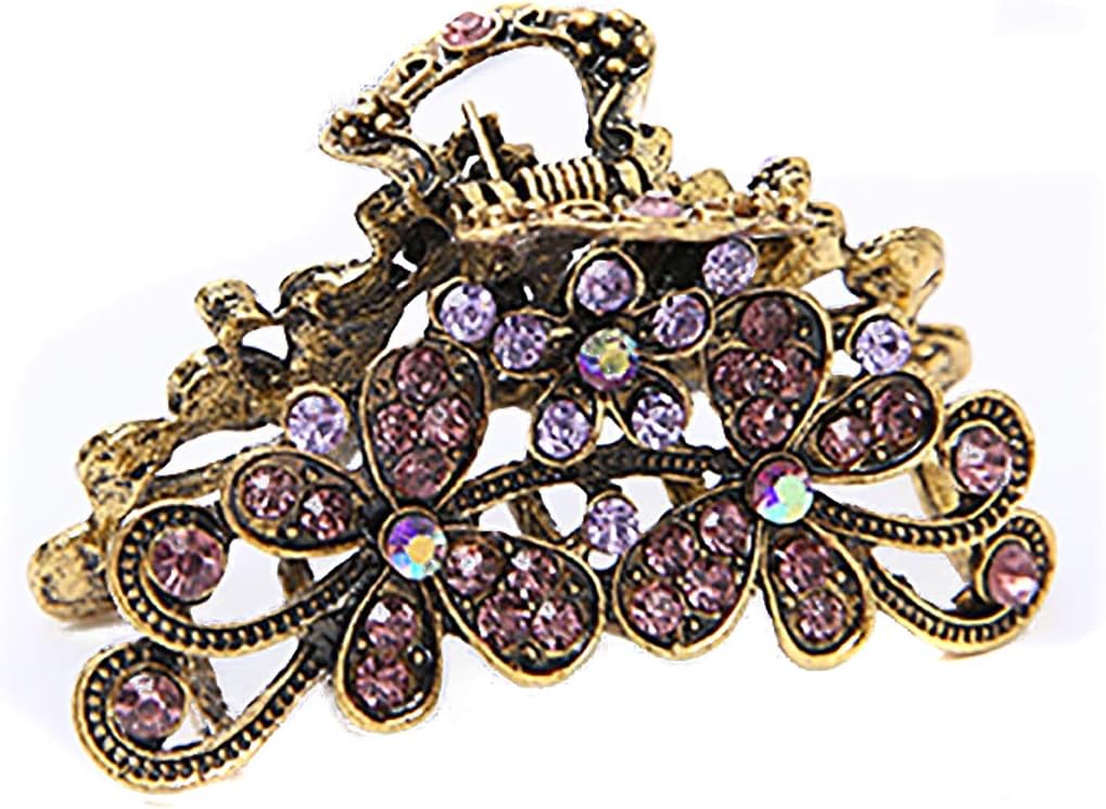 Fodattm Retro Flowers Hair Claw Clip for Women Lady Girls Vintage Alloy Rhinestone Hair Jaw Clips Hairpin Fancy Hair Clamp (Purple)