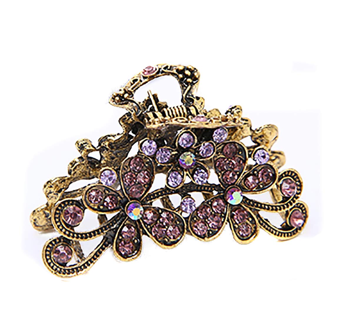 Fodattm Retro Flowers Hair Claw Clip for Women Lady Girls Vintage Alloy Rhinestone Hair Jaw Clips Hairpin Fancy Hair Clamp (Purple)