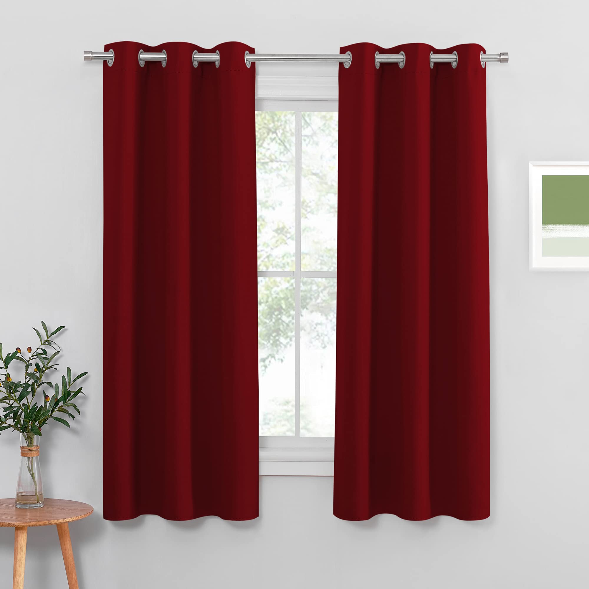 PONY DANCE Thermal Blackout Curtains - 42 x 63 Inch Eyelet Christmas Curtains Modern Style for Home Decoration Sun Blocking Drapes for Short Window, Red, 2 Panels — image 1