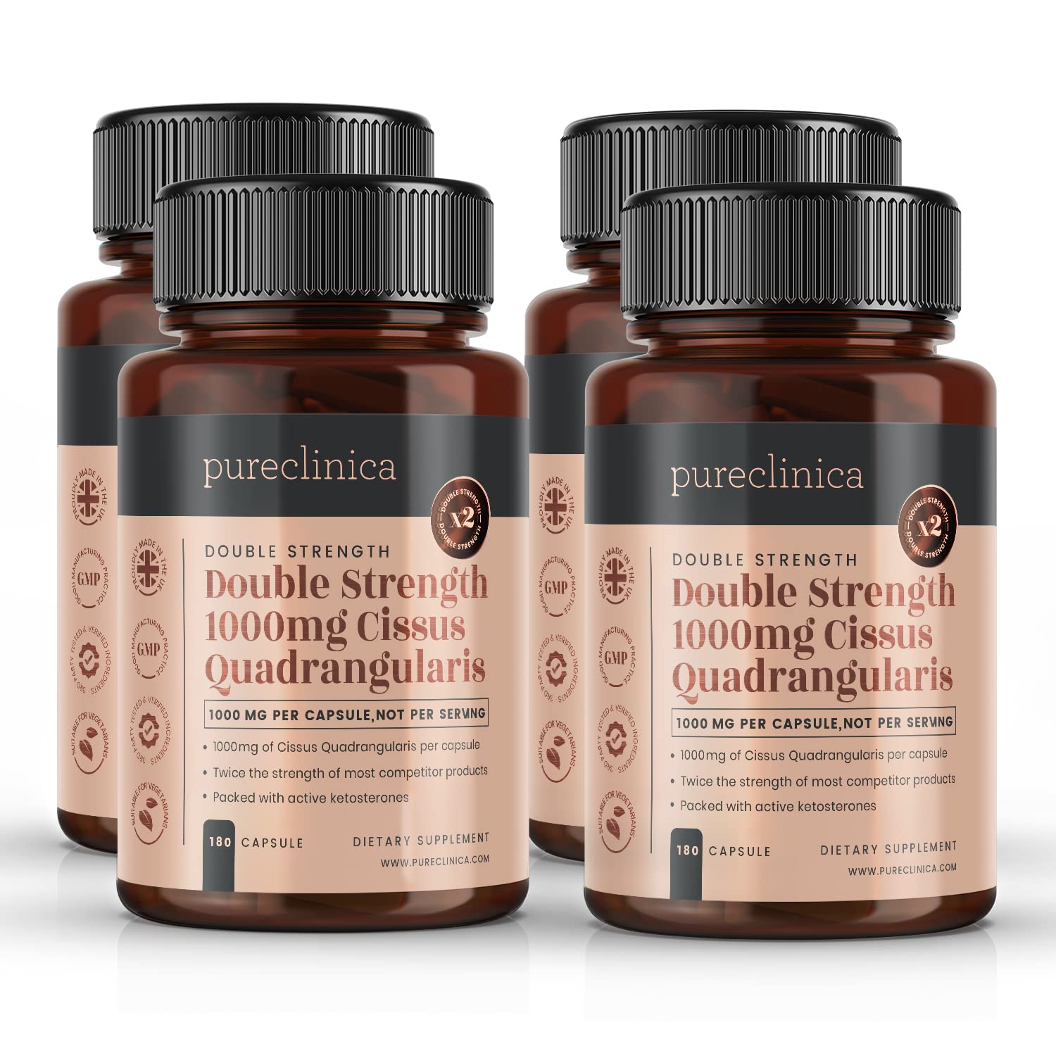 Double Strength Cissus Quadrangularis 1000mg x 720 Veggie Capsules (4 Bottles of 180 Capsules - Up to 2 Years Supply)