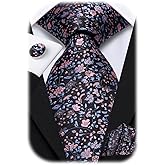 Hi-Tie Silk Paisley Ties for Men Necktie Pocket Square Cufflinks Set Foral Tie Sets Formal Business