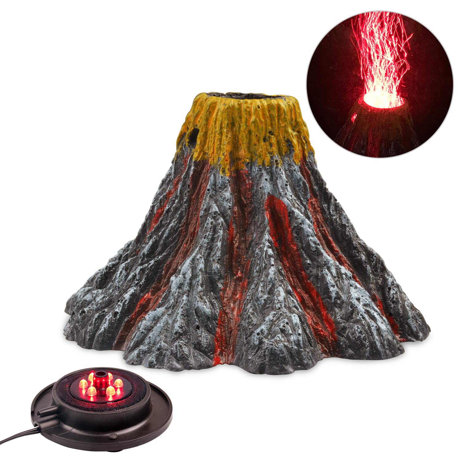 Normei Aquarium Volcano Ornament Kit Colorful Led Spotlight Air