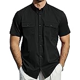 JOGAL Mens Button Down Short Sleeve Shirt Regular Fit Button Up Work Shirts with Two Pockets