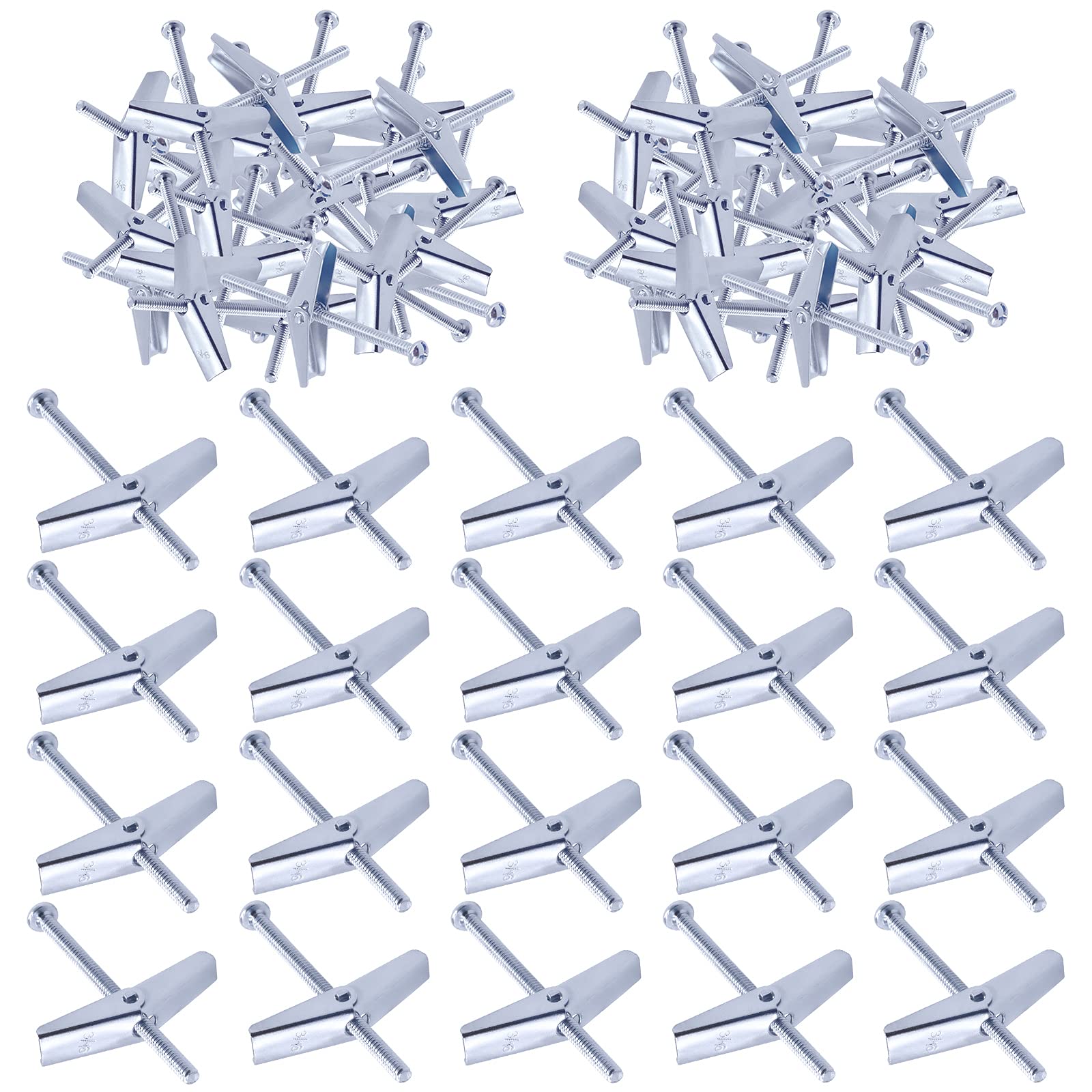 Swpeet 60Pcs 3/16 Inch Toggle Bolt and Wing Nut Kit for Hanging Heavy Items on Drywall