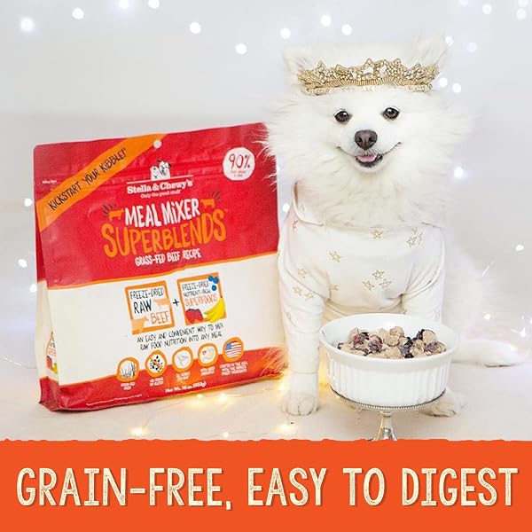 STELLA & CHEWY’S FREEZE DRIED RAW GRASS-FED BEEF MEAL MIXERS – SUPERBLENDS DOG FOOD TOPPER – GRAIN FREE, PROTEIN RICH RECIPE – 3.25 OZ BAG