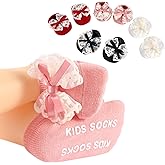 SAOROPEB 4-Pair Baby Girls Socks, Non-Slip Grips for Babies Toddler, Ankle Socks for Girls