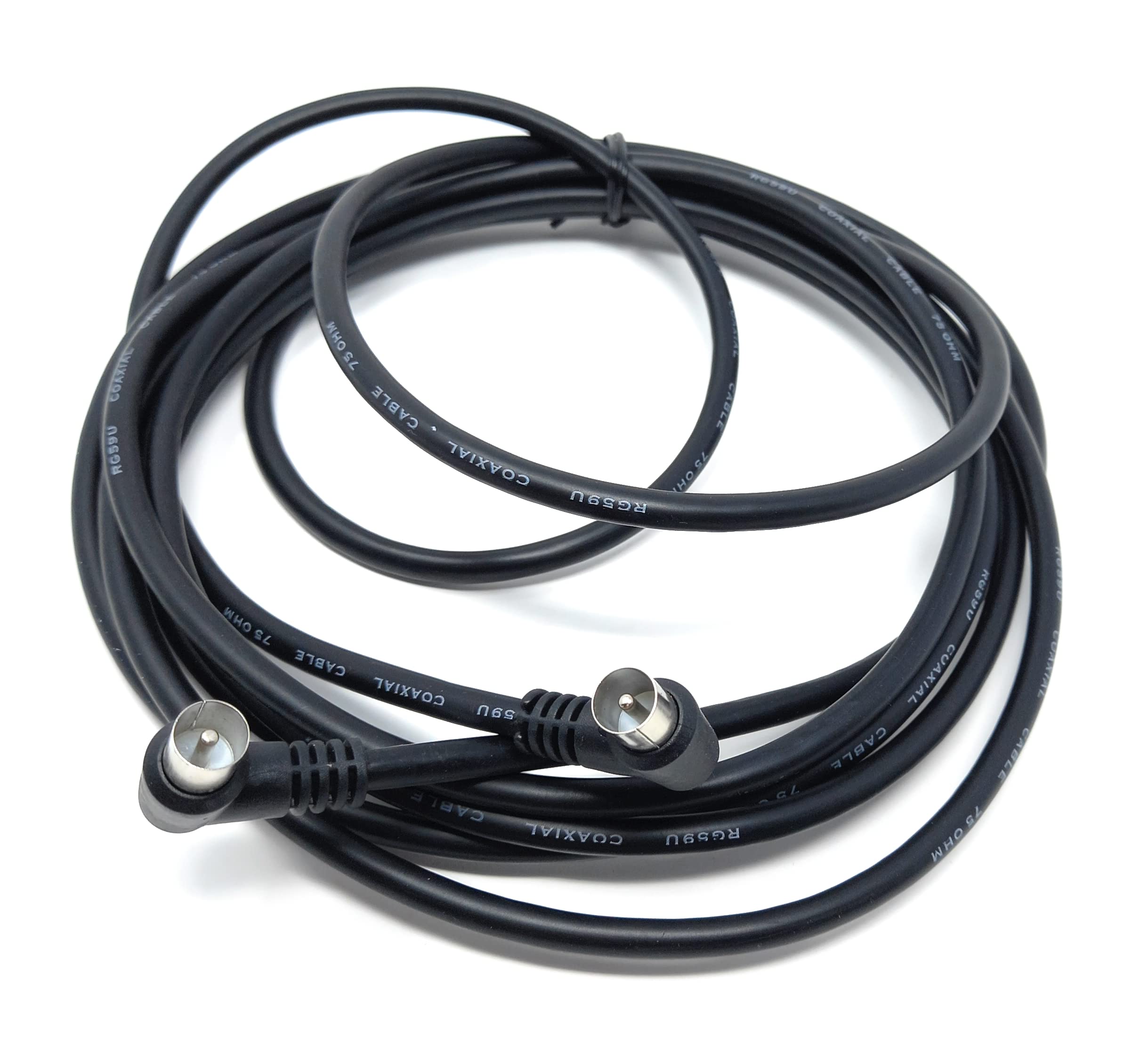 DRUT 4m,TV RF Right Angle 90' Male Plug to Male Plug Coaxial TV Freeview Cable Lead 75 Ohm (13ft, Black)