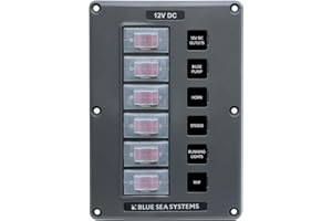Blue Sea Systems 4322 Water-Resistant Circuit Breaker Switch Panel, Gray, 6 Positions
