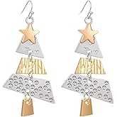Gemynix Christmas Tree Earrings for Women Two-Tone Dangle Drop with Star Lightweight Holiday Hook Earrings Festive Statement Jewelry Gift