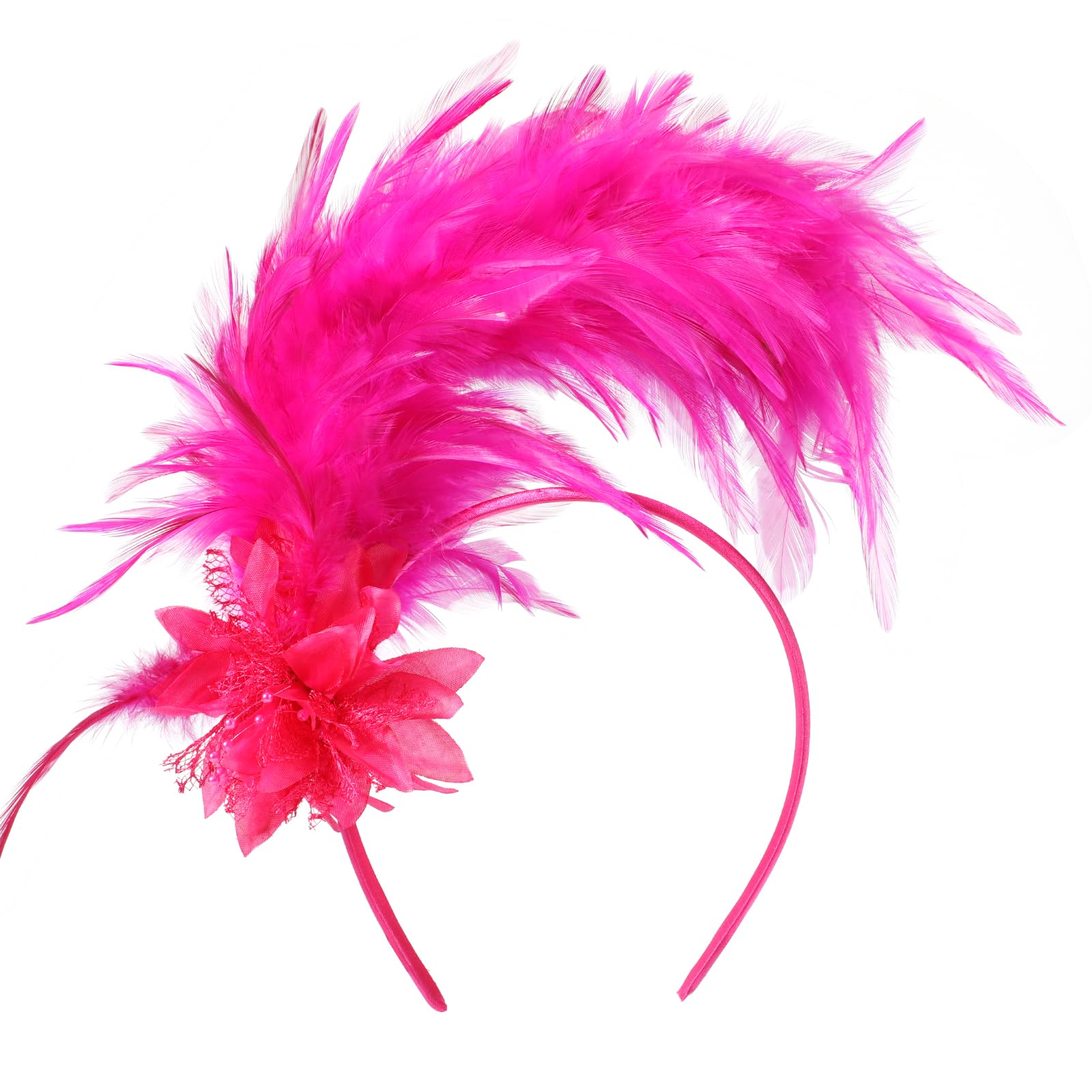 MWOOT Feather Headband, 1920s Feathered Headpiece, Rose Red Roaring 20s Fascinators for Women, Artificial Flower Feather Headwear, Hair Accessories for Cocktail Carnival Prom Tea Party Decoration
