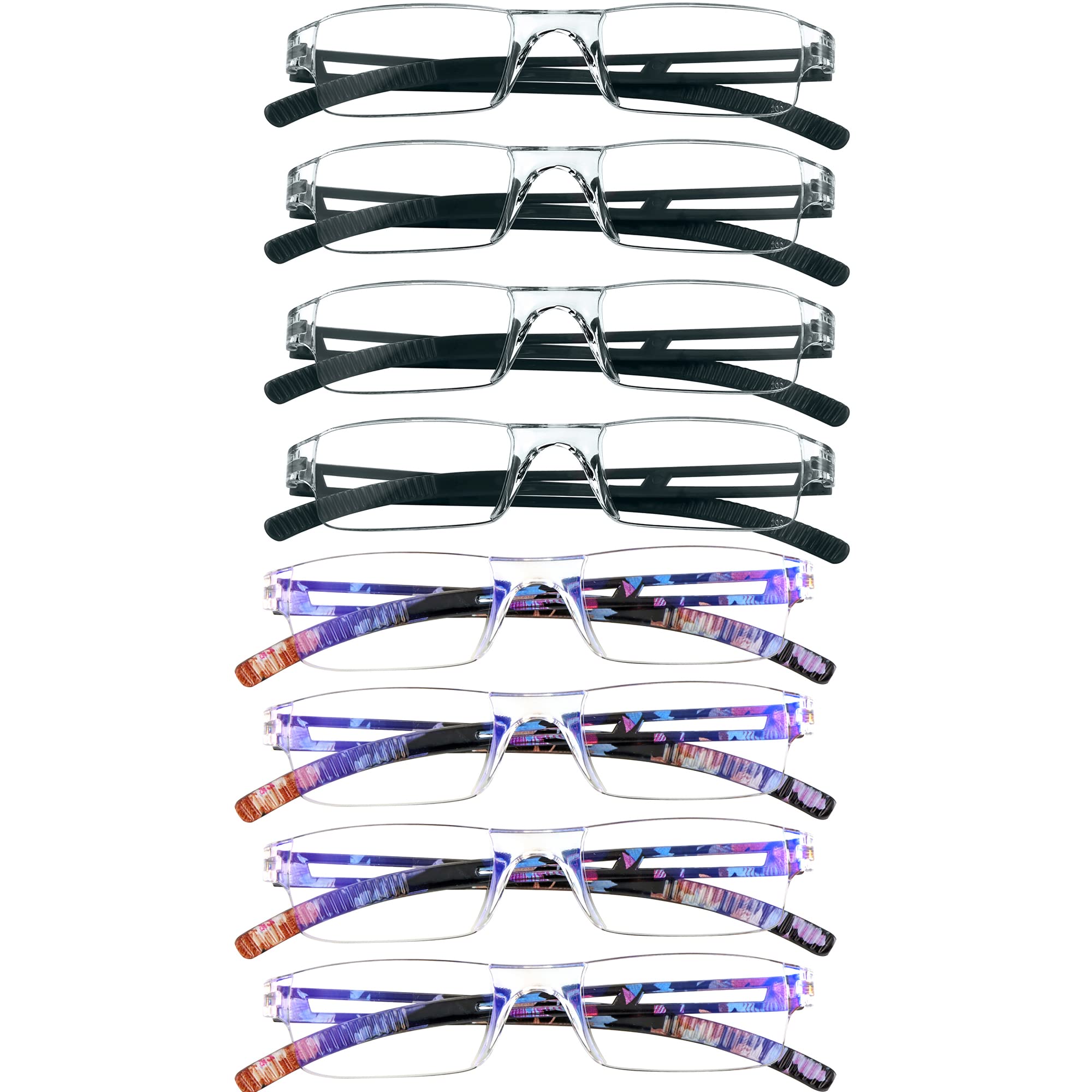 Photo 1 of VisionGlobal 5 Pairs Reading Glasses, Blue Light Blocking Glasses, Computer Reading Glasses for Women and Men, Fashion Square Eyewear Frame (4black+4bluefloral,+3.50 Magnification)