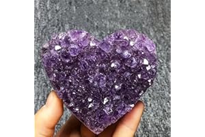 Natural Amethyst Crystal Heart Cluster, Raw Purple Geode Druzy Stone for Healing Chakra Meditation, Heart Shaped Gemstone Des