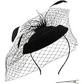 Wheebo Fascinator Hat Flower Feather Mesh Veil Wedding Tea Party Cocktail Hat Headwear for Women Lady Girls