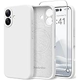 SuydanBox Magnetic for iPhone 16 Case, Compatible with MagSafe, [Screen Protector + Full Camera Protection], Silicone Shockproof Anti-Scratch Protective Phone Case for iPhone 16 6.1", White