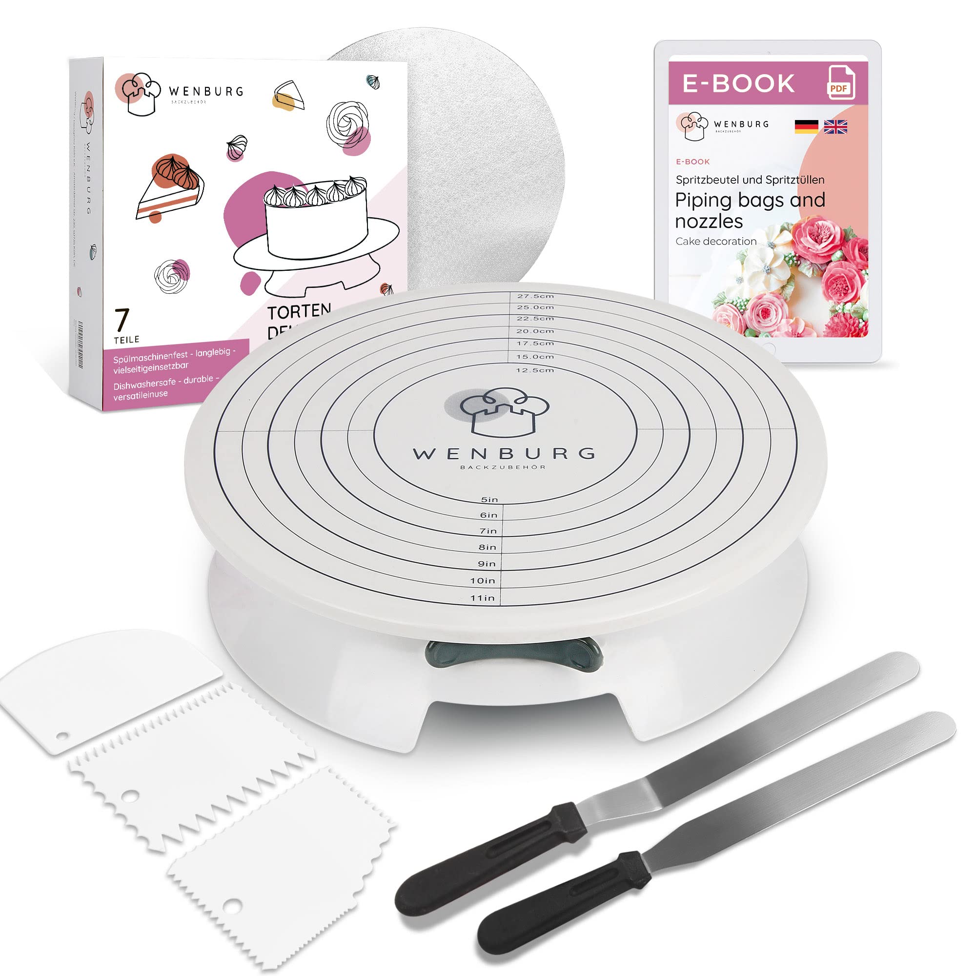 Wenburg Cake Decorating Set | Cake Decorating Supplies Set with Piping Tips, Cake Plate, Lots of Accessories | Cake Turntable/Cake Stand (Cake Plates Set Chef)