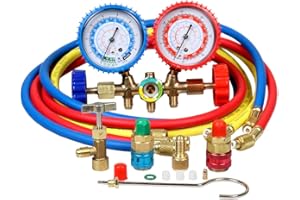 Goetland Diagnostic Manifold Gauge Kit for AC Refrigerant R12 R22 R502 HVAC, with R134a Adapter & Can Tap, 5 ft