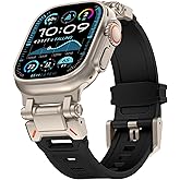 WINGLE Silicone Rubber Bands for Apple Watch Band Ultra 3/2/1 Band Ultra 49mm Series 11 10 46mm 45mm 44mm 42mm SE 3/2/1 9 8 7 6 5 4 3 2 1 Men, Military Rugged Metal Connector iWatch Sport Bands, Black