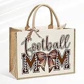 WFDN Purple bow tie canvas Tote Bag Football Bow Tote Bag Reusable Crafted jute-canvas Totes Bag for Christmas Thanksgiving Birthday Presents, Party Favors Storage, 16.5x12.2x7.9 Inches