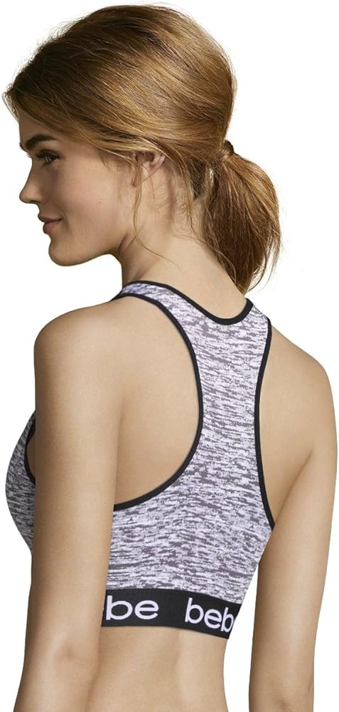 Bebe Womens Workout Microfiber Exercise Racerback Wide Band Sports Bra Grey Space Dye Small At Amazon Women S Clothing Store