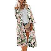 MayBuy Women's Summer Long Flowy Kimono Cardigans Boho Chiffon Beach Cover Up Tops