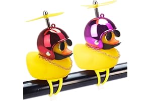 WONUU Rubber Duck Car Ornaments, 2Pcs Yellow Duck Car Dashboard Decorations Squeeze Duck Bicycle Horns with Propeller Helmet