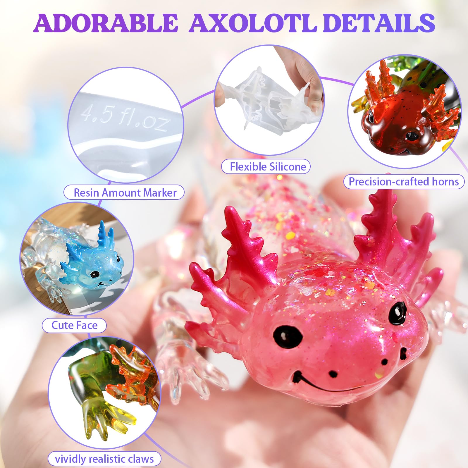 Let's Resin Large Axolotl Resin Molds Silicone, 3D Detailed Animal Silicone Molds, Flexible Effortless Demoldable Epoxy Resin Molds, Thickened Deep Epoxy Molds for Art Crafts, Gift, and Home Decor