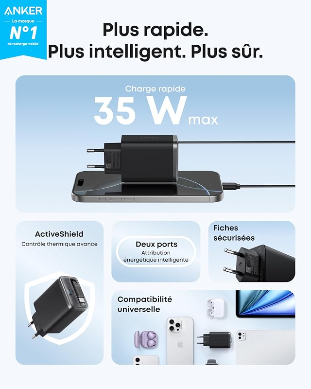 Nano Chargeur iPhone USB-C 35 W, 2 Ports — photo 2 sur 6