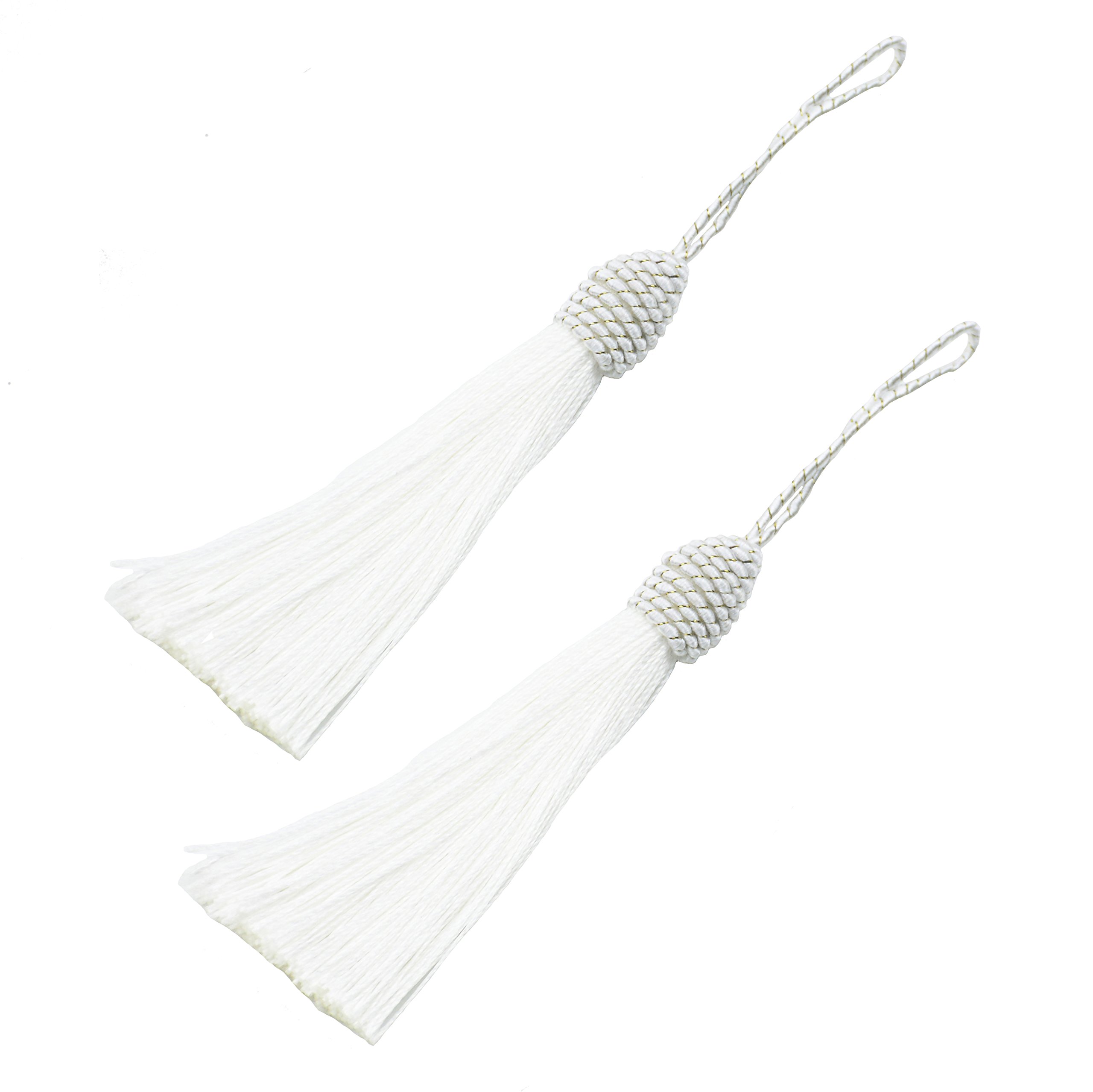 20pcs 15.5cm/6 Inches Silky Floss Bookmark Tassels with 2-Inch Cord Loop and Small Chinese Knot for Jewelry Making, Souvenir, Bookmarks, DIY Craft Accessory (White)