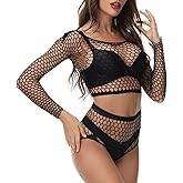 Mini Kitty Fishnet Lingerie for Women Sexy Sleeveless Crop Top Bra and Panty 2 Piece Babydoll Bikini Cover Up Rave Outfits Club Black