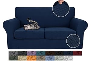 JIVINER 3 Pieces Stretch Couch Covers for 2 Cushion Couch Fitted Thick Loveseat Sofa Slipcover with 2 Seat Cushion Covers for Living Room Pet Dogs (Loveseat, Navy Blue)