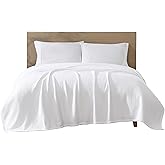 Beatrice Home Fashions GOTS Certified 100% Organic Cotton Medium Weight Blanket, Soft and Cozy Blanket for Bed, Sofa, Couch, Chair, Full/Queen, White