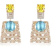 S925 Sterling Silver Posts Square Crystal Dangle Earrings for Women Drop Cubic Zirconia Statement Earrings Fashion Jewelry Gift for Wedding Prom Party