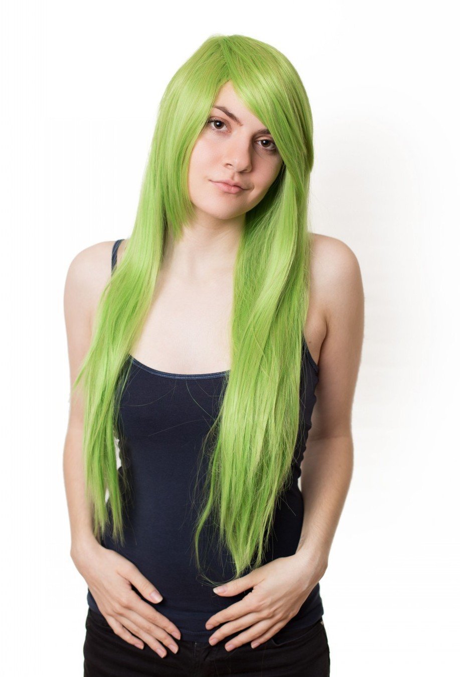 Prettyland C064 - Long Women Wig Straight Silky Layered Hair 80 Cm Long with Bangs - Grass Green Code Geass C.c Lelouch — image 1