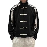 VgueElegc Men's Standing Collar Chinese Style Cardigan Man Chinese Style Disc Button Jacket Suede Jacket for Men