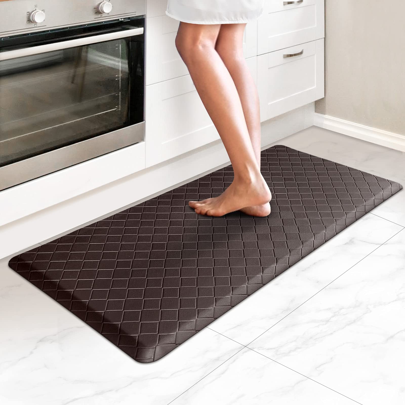HappyTrends Kitchen Mat Cushioned Anti-Fatigue Kitchen Rug,17.3"x39",Thick Waterproof Non-Slip Kitchen Mats and Rugs Heavy Duty Ergonomic Comfort Rug for Kitchen,Floor,Office,Laundry,Chocolate Image