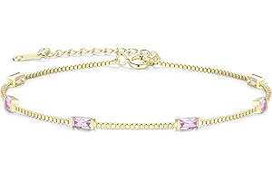 LOUISA SECRET Birthstone Bracelets for Women, 925 Sterling Silver Dainty Simple Women Charm Link Bracelet, Birthday Anniversary Jewelry Gifts for Women Wife Mom Her