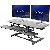 VIVO Black 42 in Standing Desk Converter, DESK-V042KB | Large, Height Adjustable, Stand Up Desk Riser, Wide Keyboard Tray, Dual Monitor and Laptop Workstation, Black Frame, K Series