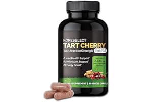 KORESELECT Tart Cherry Extract Capsules 16,000mg, MSM Joint Support Supplement for Men & Women with American Ginseng, Antioxidant Strength Joints Mobility & Comfort Strength - 60 Vegan Capsules