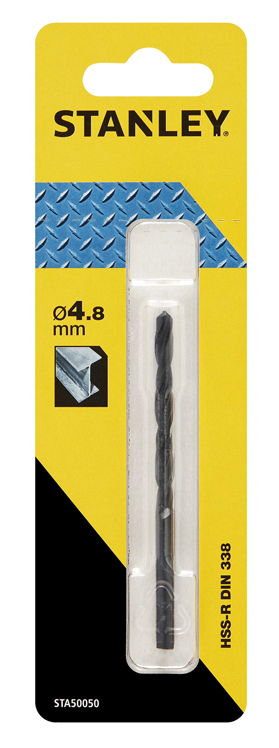Stanley STA50050-QZ Metal Drill Bit HSS-R (4.8 mm Drill Diameter, 86 mm Total Length, 52 mm Spiral Length, DIN338, Suitable for Metals, Pack of 1), Black/Yellow