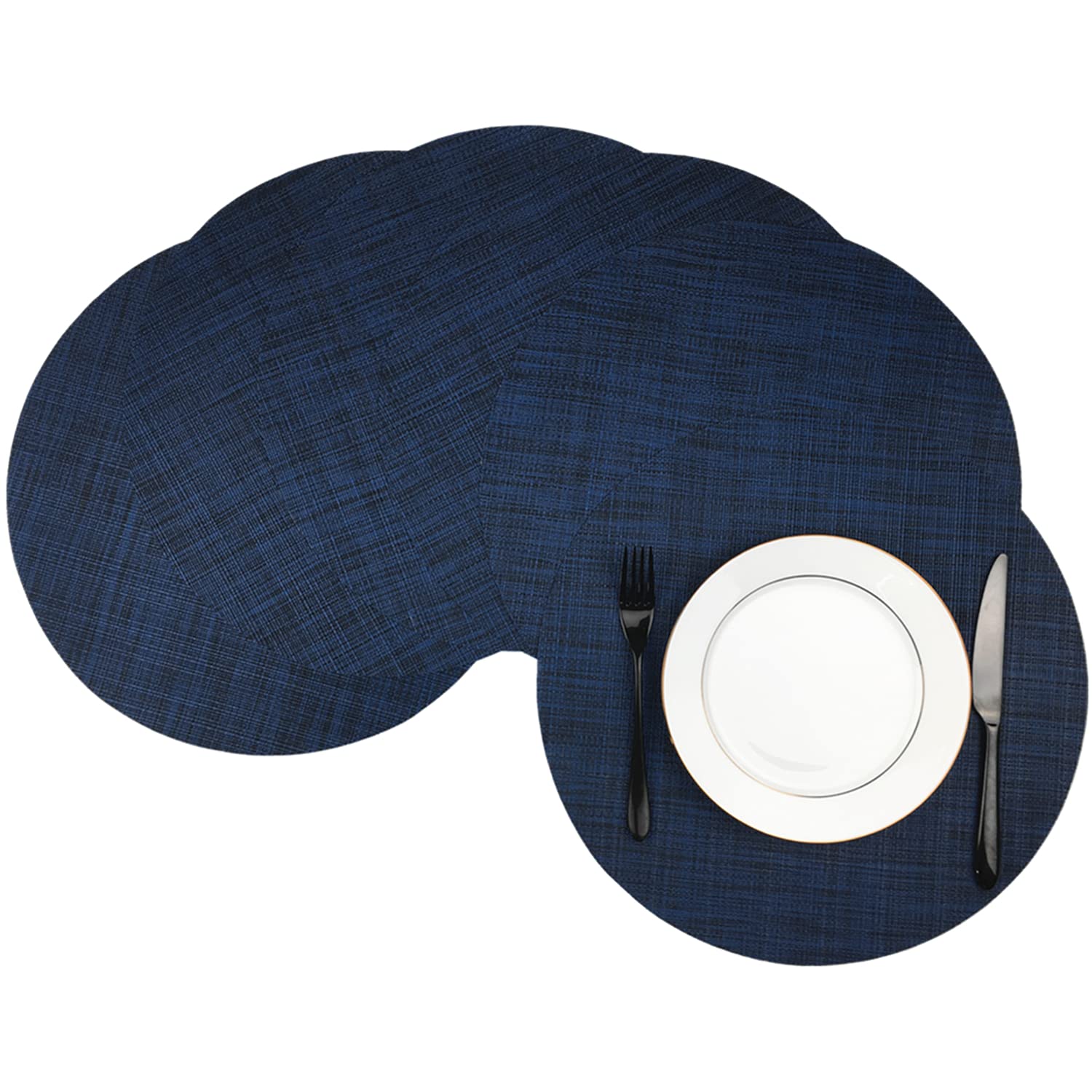 Photo 1 of WAZAIGUR Round Placemats Set of 6 Woven Vinyl Easy to Clean Heat Resistant Kitchen Table Mats 15 Inch(Navy Blue 6)