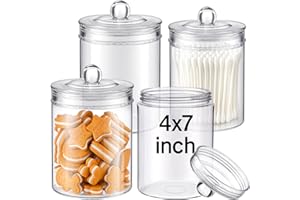 Geiserailie Set of 4 Plastic Sundry Jars with Lid Medical Sundry Jars Unlabeled Clear Dressing Storage Containers for Cotton Bandages Swab Gauze Medical Dental Apothecary Kitchen Office Supplies