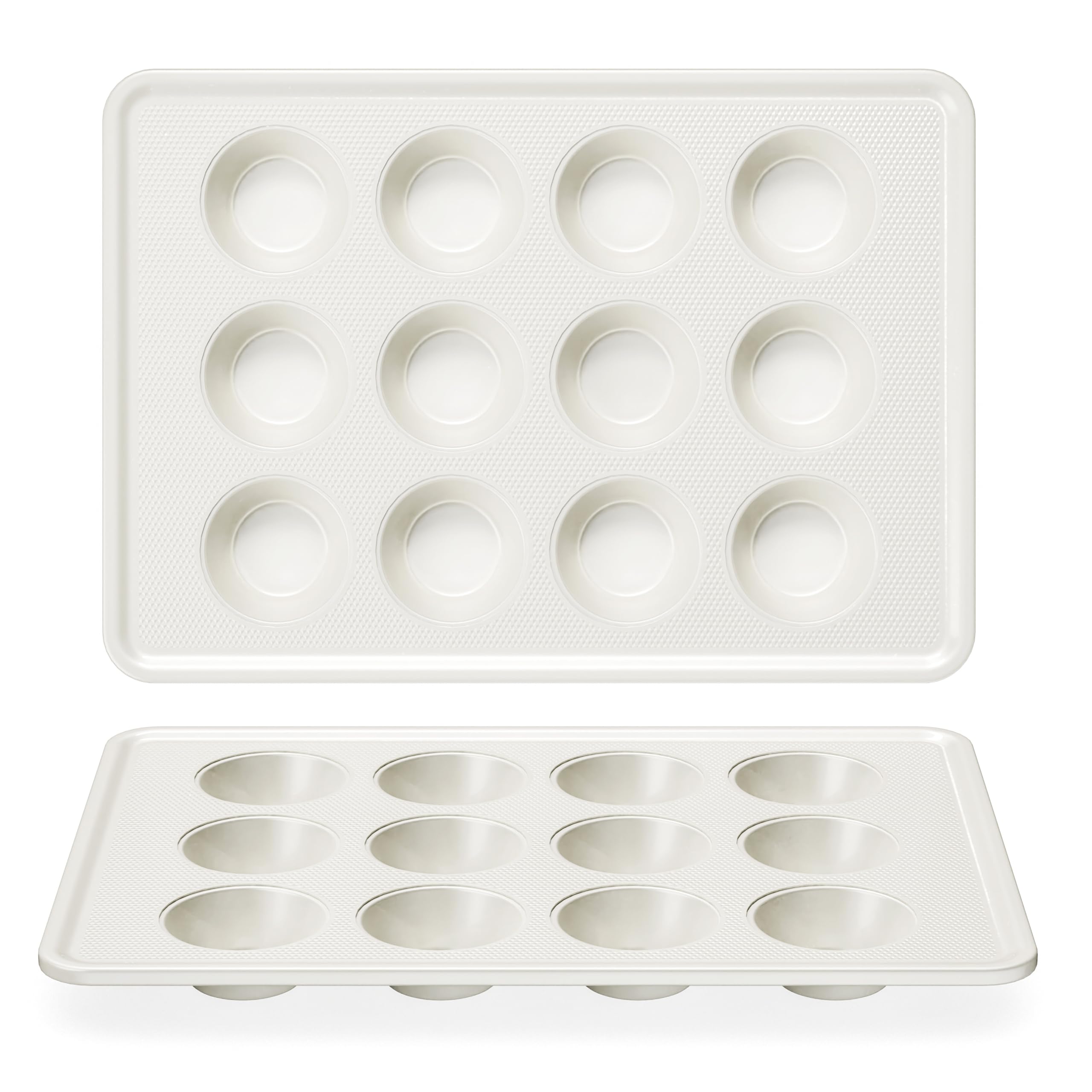 HONGBAKE 2 Pack Nonstick Ceramic Muffin Pan, 12 Cup Muffin tin for Baking, Non-toxic Cupcake Pan, Heavy-duty Aluminized Steel Cupcake Tray with Diamond Texture, Easy To Clean (Cream, 2PCS) Image