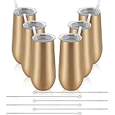 Lifecapido 6 Pack Stemless Champagne Tumblers, 12oz Insulated Champagne Flutes with Lid, Stainless Steel Stemless Champagne Glass, Champagne Flute Tumbler for Birthday Party Wedding Christmas (Gold)