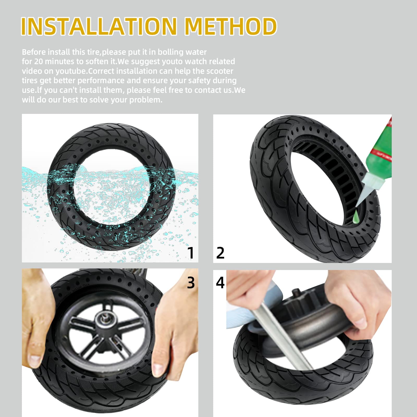 Solid Rubber Tire 10x2.5 Inch for Ninebot Segway MAX G30 G30P G30LP Electric Scooter, 60/70-6.5 Honeycomb Explosion-Proof Double Shock Absorption Front/Rear Tire Replacement Accessories 2PCS