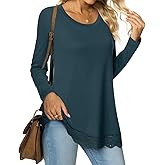 Netsmile Women's Tops Fall Long Sleeve Tunics Loose Dressy Casual Shirts Lace Hem Crewneck Sweatshirt for Leggings